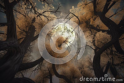 Tree full moon. Generate Ai Stock Photo