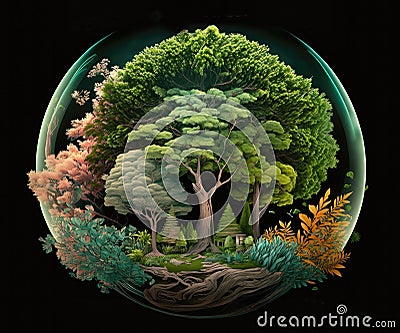 Tree in a glass bowl world environment concept. Nature ecology green, sustainability plant Generative AI Stock Photo