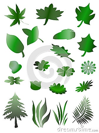 Tree, grass and vector leafs Vector Illustration