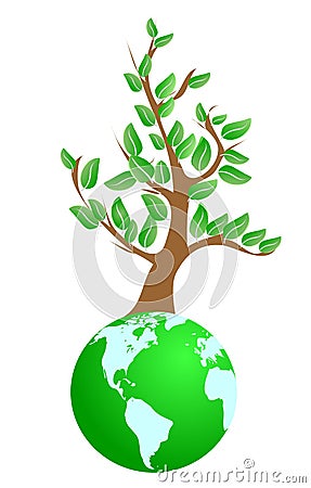 Tree on green planet Vector Illustration