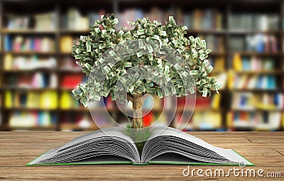 Tree growing from book A big open book with tree Reading makes y Stock Photo