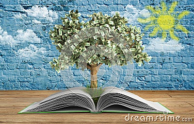 Tree growing from book A big open book with tree Reading makes y Stock Photo