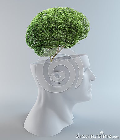 Tree growing out of an abstract head Cartoon Illustration