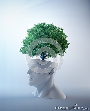 Tree growing out of an abstract head Cartoon Illustration