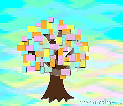 The tree grows with colored sheets of paper Stock Photo