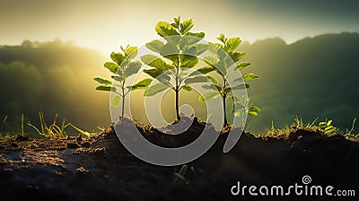 Tree Growth in Three Steps in Nature Stock Photo