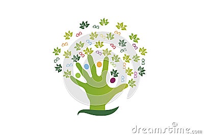 Tree Hand And Hearts Figures Logo Nature Health Care Symbol Icon Vector Image Design Vector Illustration