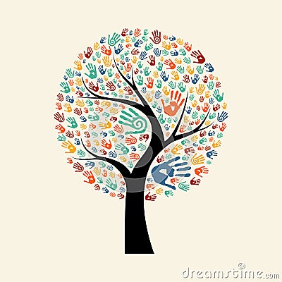 Tree hand illustration for diverse community help Vector Illustration