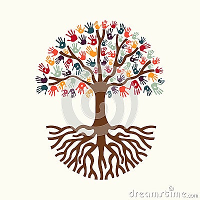 Tree hand illustration for diverse people team help Vector Illustration