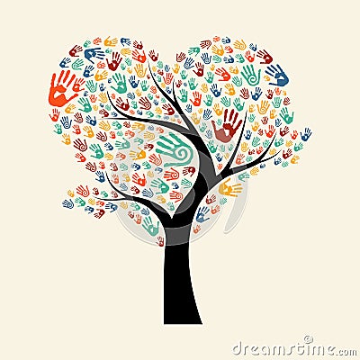 Tree hand illustration for diverse team help Vector Illustration
