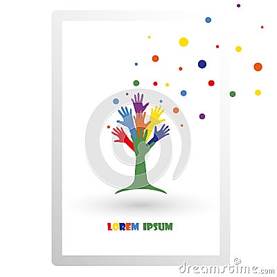 Tree of Hands, Bright Illustration Vector Illustration