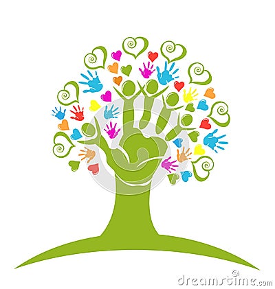 Tree hands and hearts logo Vector Illustration