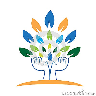 Tree hands logo Vector Illustration