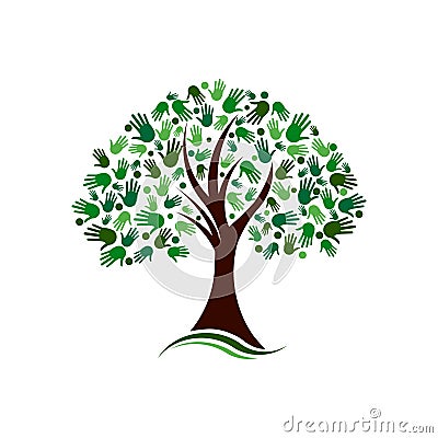 Tree with Hands Social Network Vector logo Vector Illustration