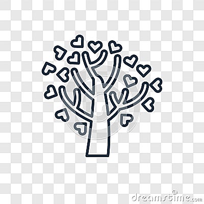 Tree with hearts concept vector linear icon isolated on transparent background, Tree with hearts concept transparency logo in out Vector Illustration