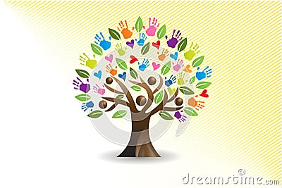 Tree hearts and hands people figures logo vector image Vector Illustration