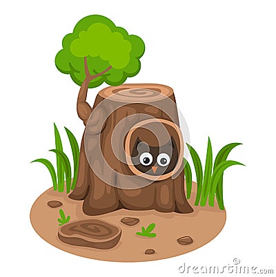 Tree hollow with an owl on a white background,vector Vector Illustration