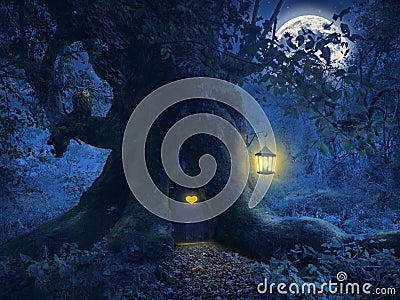 Tree home in the magic forest Stock Photo