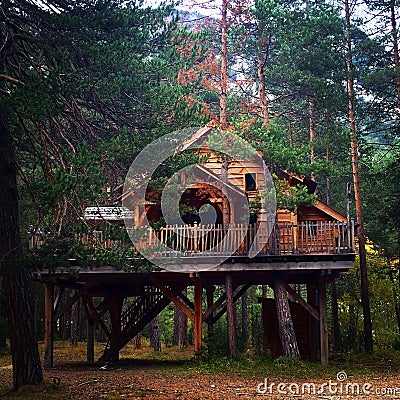 Tree house in the Alpes Stock Photo