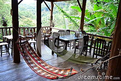 Tree houses in mountain area near Chiang Dao, Thailand Stock Photo