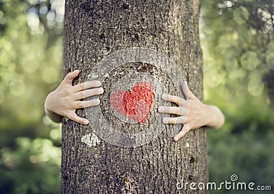 Tree hugging, love nature Stock Photo