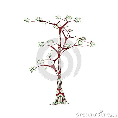 Tree illustration in ethnic style. Doodle colorful tree-trunk Vector Illustration