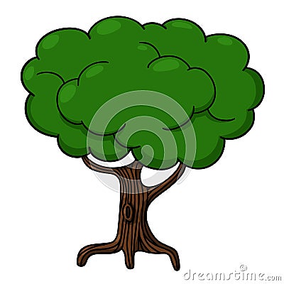 Single green tree with roots illustration Cartoon Illustration