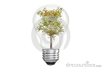 Tree inside light bulb, ecological concept. 3D rendering Stock Photo