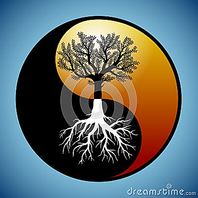 Tree and its roots in yin yang symbol Vector Illustration