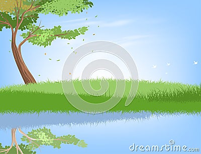 Tree and lake scene vector Vector Illustration