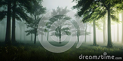 Tree landscape background assorted stunning misty pattern of trees in the forest Stock Photo