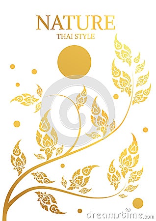 Tree and leaf gold color of thai tradition Vector Illustration