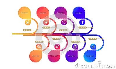 Tree leaf roadmap timeline elements with markpoint graph think search gear target icons. vector illustration eps10 Vector Illustration