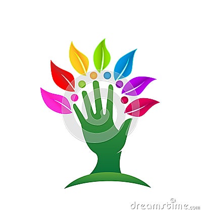 Tree leafs hand logo Vector Illustration