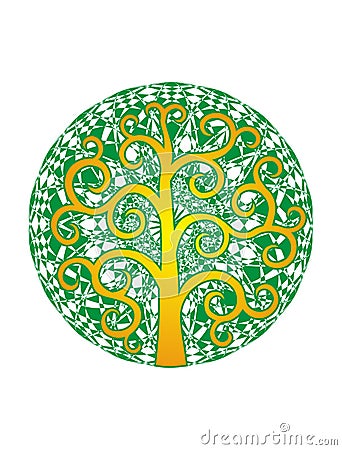 Tree of life against a background of green mandala. Logo. Spiritual symbol Vector Illustration