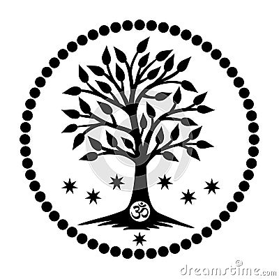 The tree of life with the Aum / Om / Ohm sign in the center of the mandala. Vector Vector Illustration