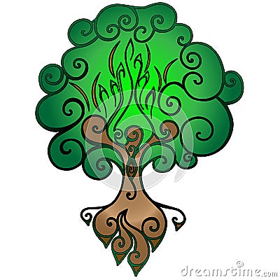 Tree of Life. A tree with branches, a hollow and roots. Vector Illustration