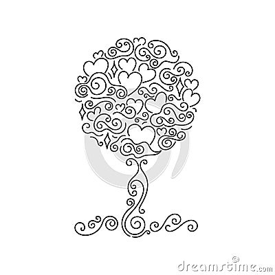 Tree of life and love. Hand drawn Doodle background. Vector illustration Cartoon Illustration