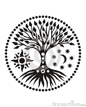 The tree of life in the solar circle. Mandala. Spiritual Symbol Vector Illustration