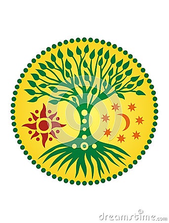 The tree of life in the solar circle. mandala. Spiritual Symbol Vector Illustration