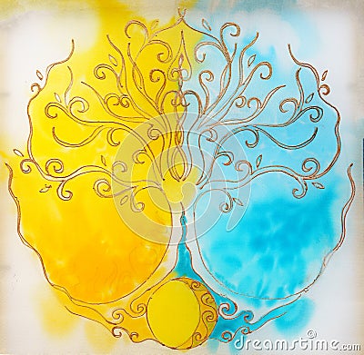 Tree of life symbol on structured ornamental background, yggdrasil. Stock Photo