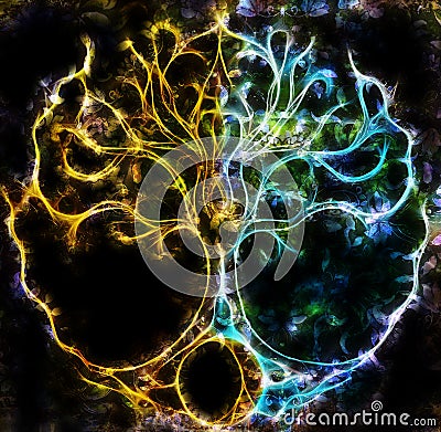 Tree of life symbol on structured ornamental background, yggdrasil. Fractal effect. Stock Photo