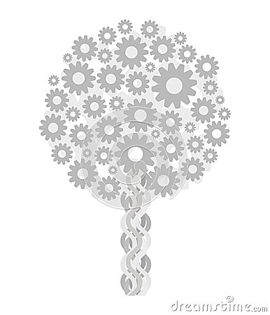 Tree light metallic gray technical steampunk from gears isolated on white background vector drawing Vector Illustration