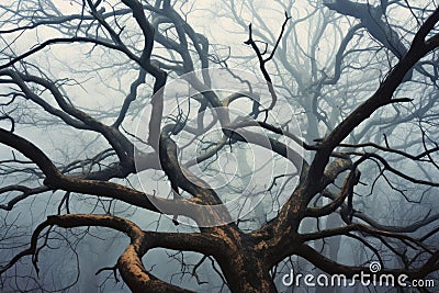 tree limbs creating abstract patterns in fog Stock Photo