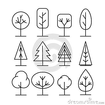 Tree line icons set. Simple thin style vector illustrations Vector Illustration