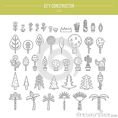 Tree Line Vector Set Cartoon Illustration