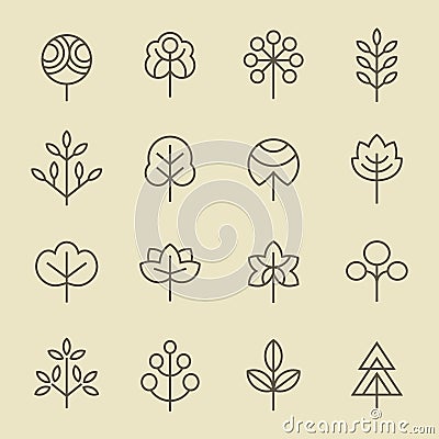 Tree linear icon set Vector Illustration