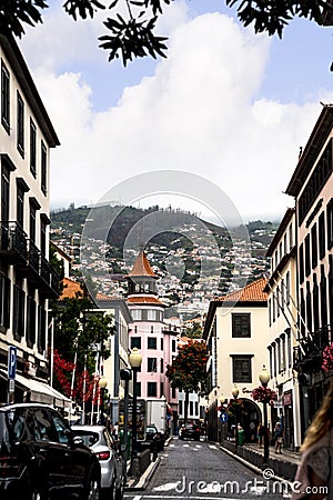 The Tree Lined Main Shopping Streets in Funchal Madeira Portugal Editorial Stock Photo