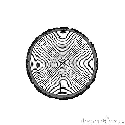 Tree log rings vector icon, tree wooden cross section black texture isolated, wood timber cut Vector Illustration