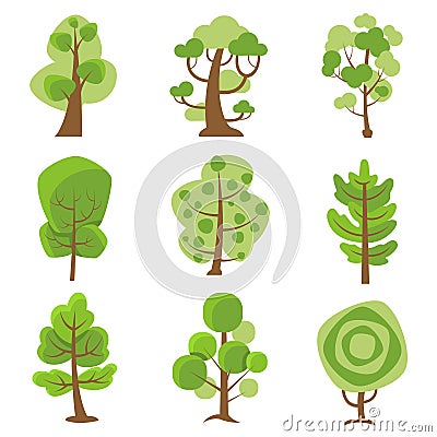 Tree Logo Cartoon Decorative Icons Vector Illustration